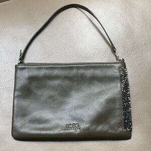BCBG olive leather wristlet